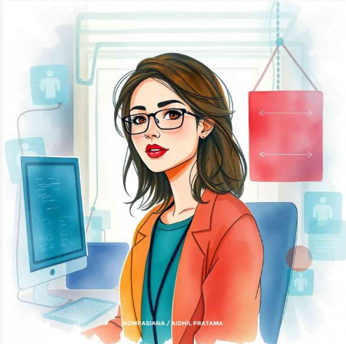 Ilustrasi wanita di bidang AI